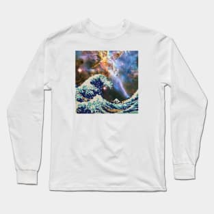 The Great Wave - Hokusai - Pixel Galaxy Long Sleeve T-Shirt